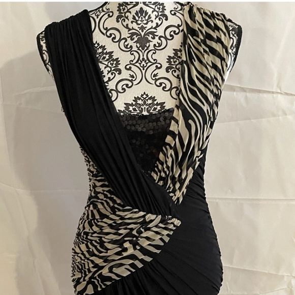 NWT! Bebe Addiction Sequins Draped Zebra Dress SMALL - Picture 1 of 15